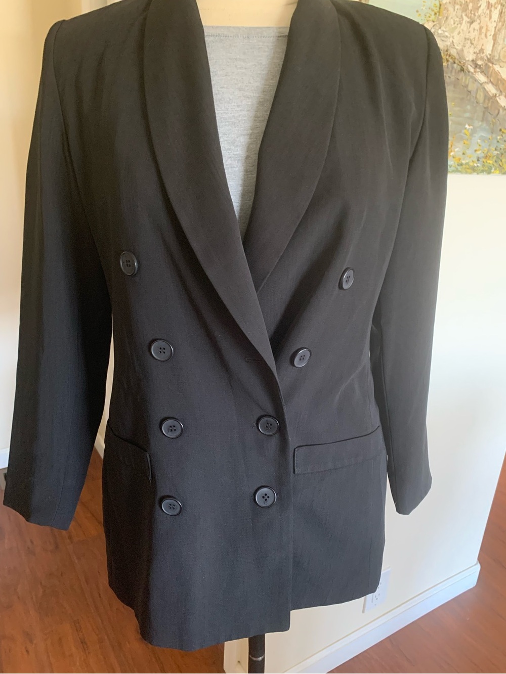 Women's Black Double-Breasted Blazer with Shawl Lapel